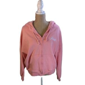 Victoria's Secret Pink Ivy Fleece Full Zip Hoodie Passion Pink Coral Size L‎